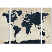 Trademark Fine Art "World Map Navy" Canvas Art by Michael Tompsett Three Panel Set