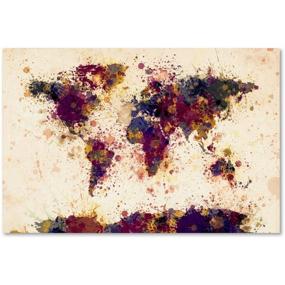 Trademark Fine Art "World Map Paint Splashes 2" Canvas Art by Michael Tompsett