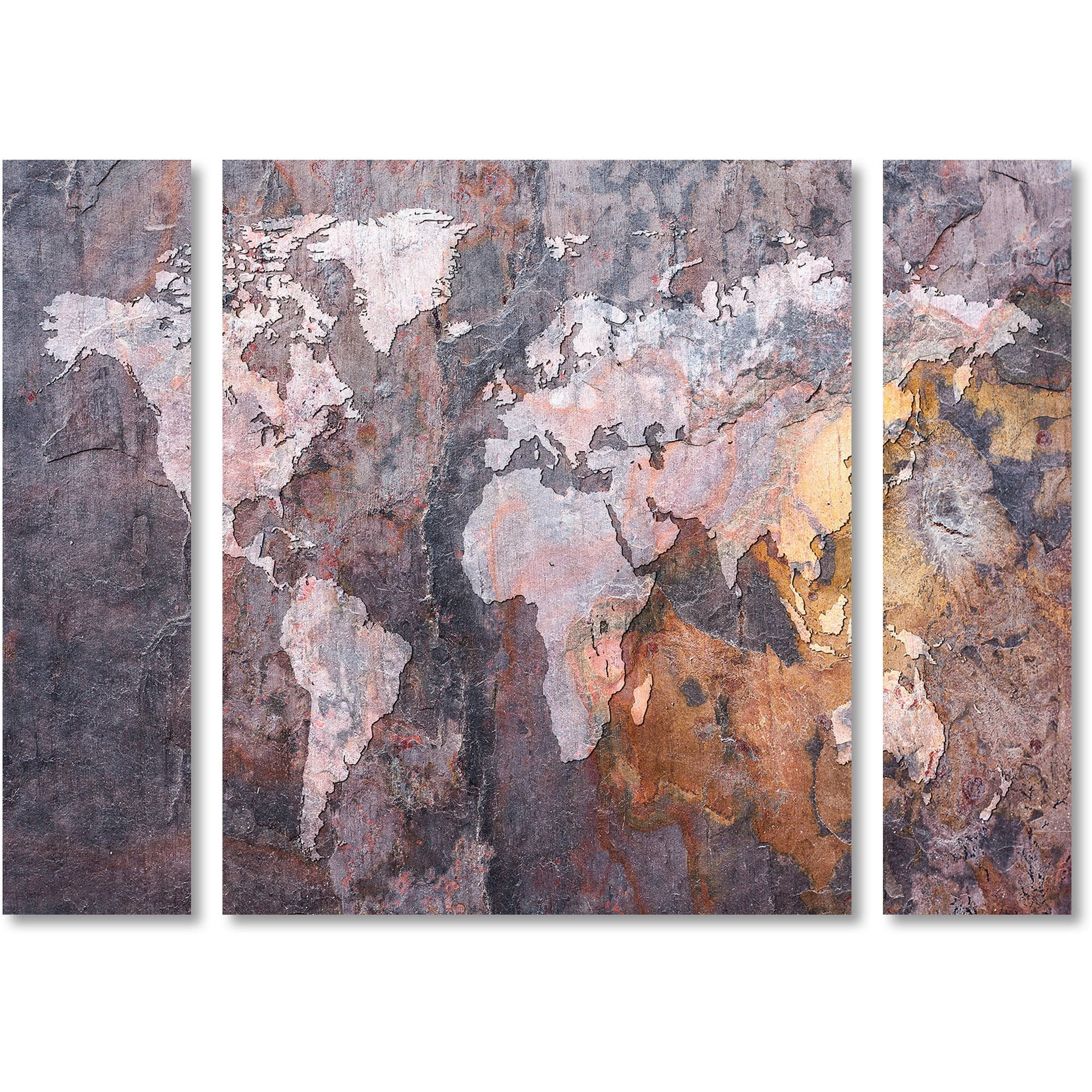 Trademark Fine Art "World Map Rock" Canvas Art by Michael Tompsett Three Panel Set