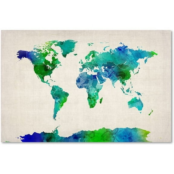 Trademark Fine Art "World Map Watercolor" Canvas Art by Michael Tompsett