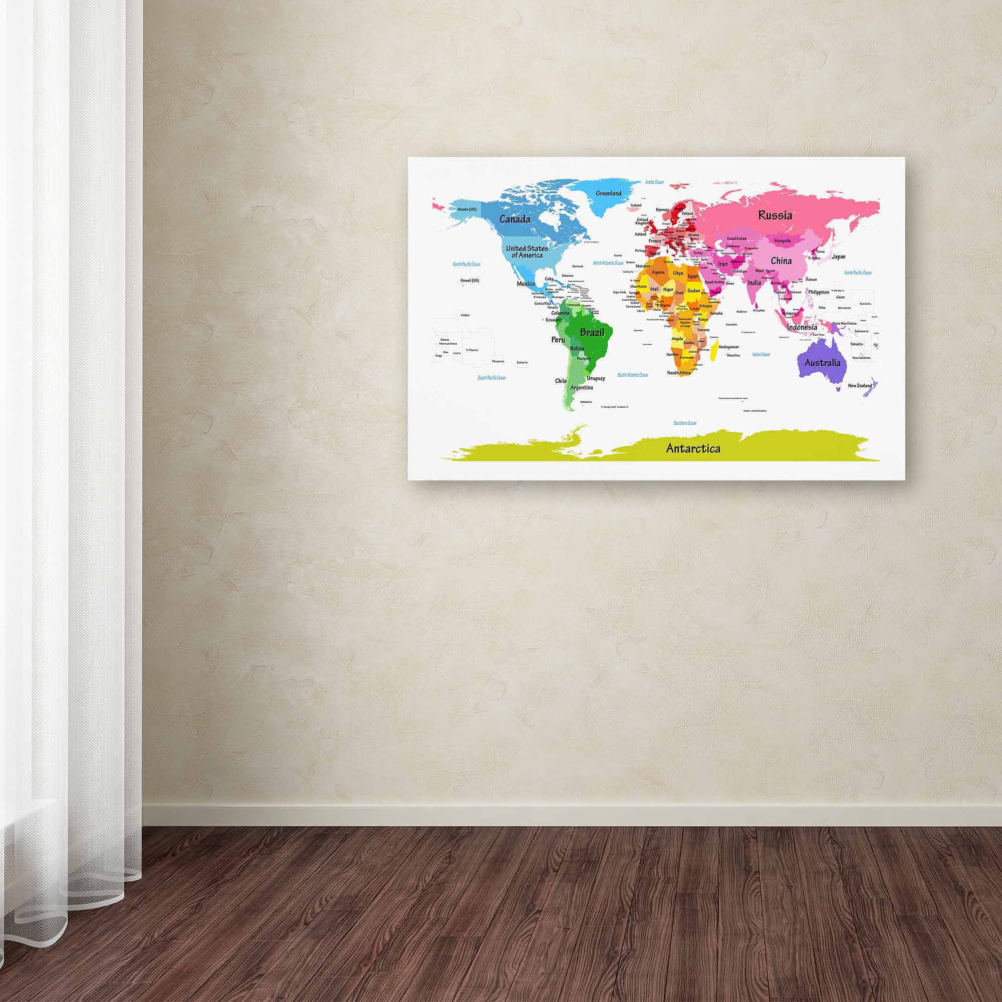 Trademark Fine Art "World Map for Kids II" Canvas Art by Michael Tompsett