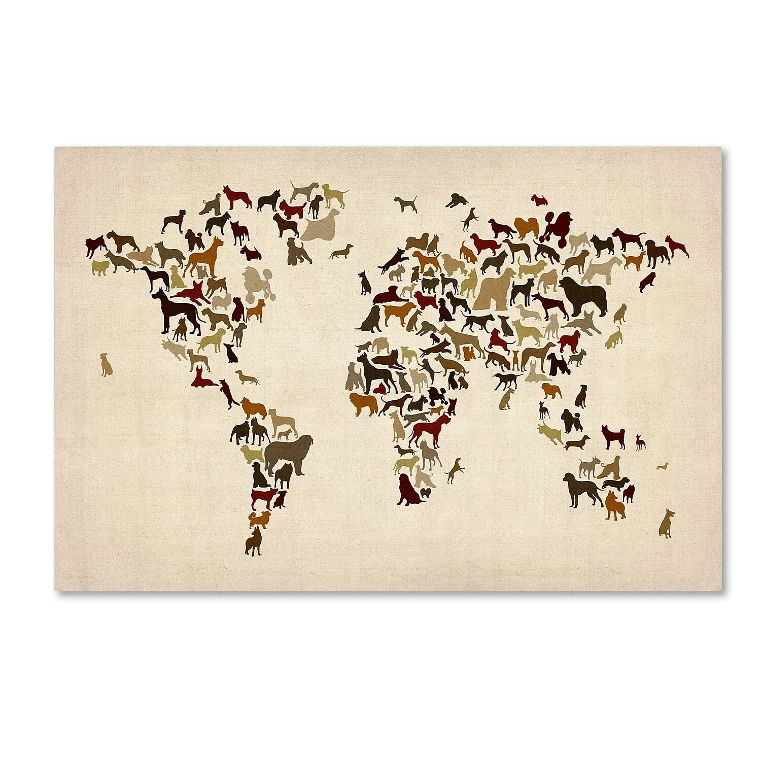 Trademark Fine Art "World Map of Dogs" Canvas Art by Michael Tompsett
