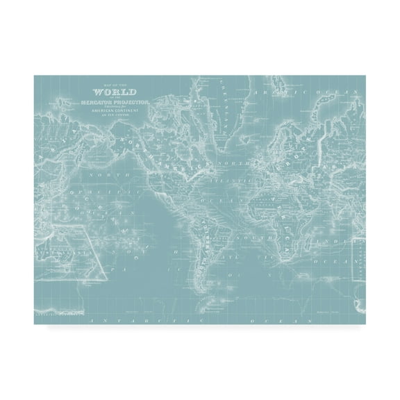 Trademark Fine Art 'World Map on Aqua' Canvas Art by Mitchell