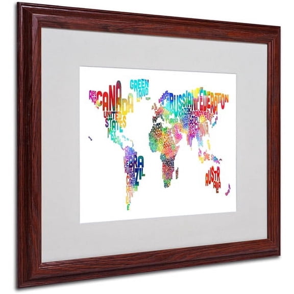 Michael Tompsett 'World Text Map' Matted Framed Art - 16x20 Inches - Wood Frame (MT0211-W1620MF)