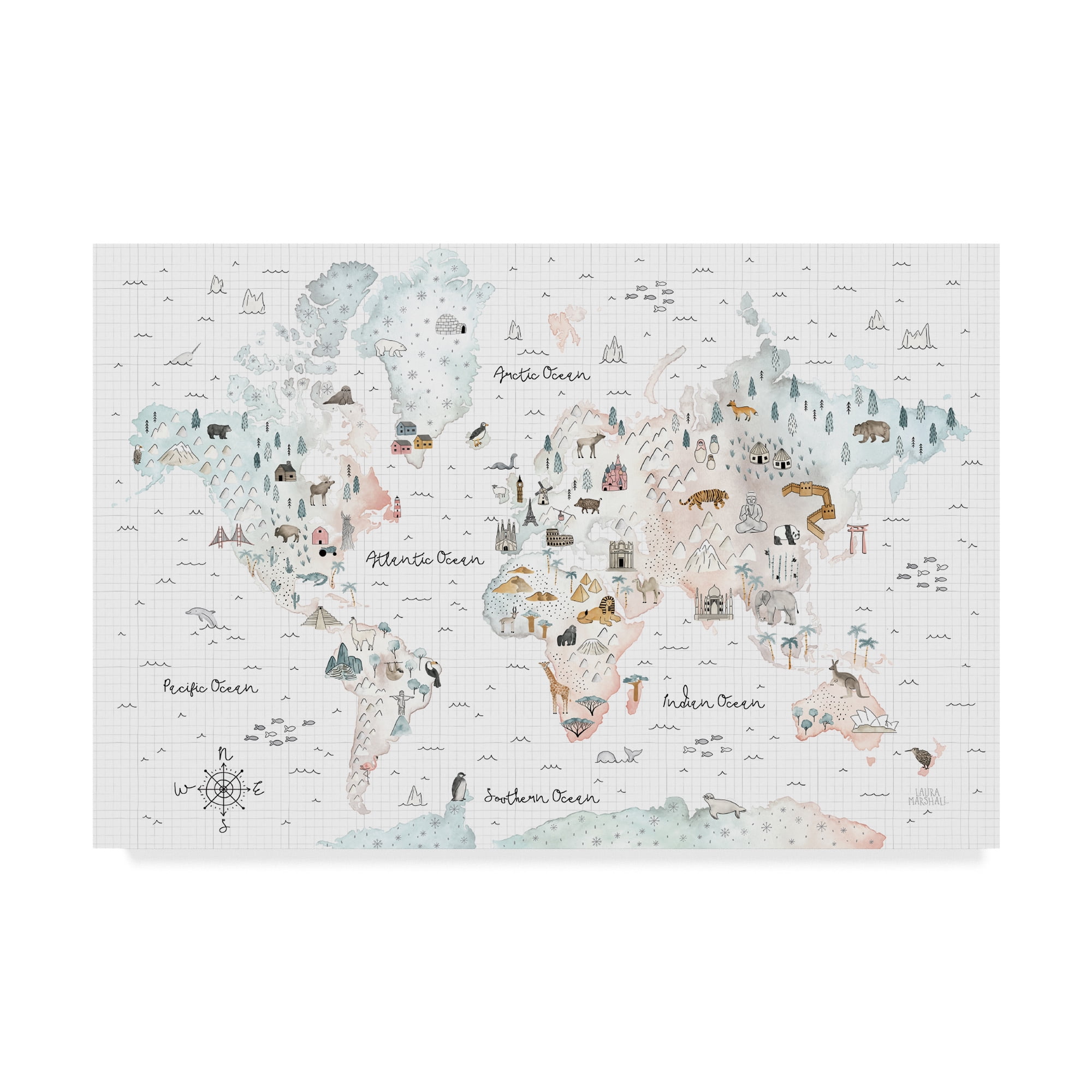 iCanvas Pattern World Map Art by Laura Marshall Canvas Art Wall Decor ( Maps > World Map art) - 12x18 in