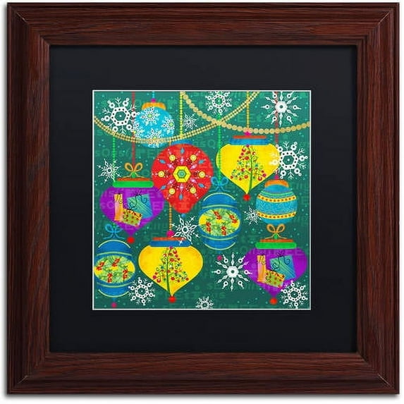 Trademark Fine Art "Xmas Balls" Canvas Art by Lisa Powell Braun, Black Matte, Wood Frame