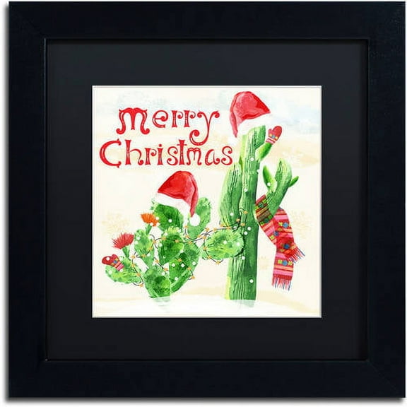 Trademark Fine Art "Xmas Cactus" Canvas Art by Lisa Powell Braun, Black Matte, Black Frame