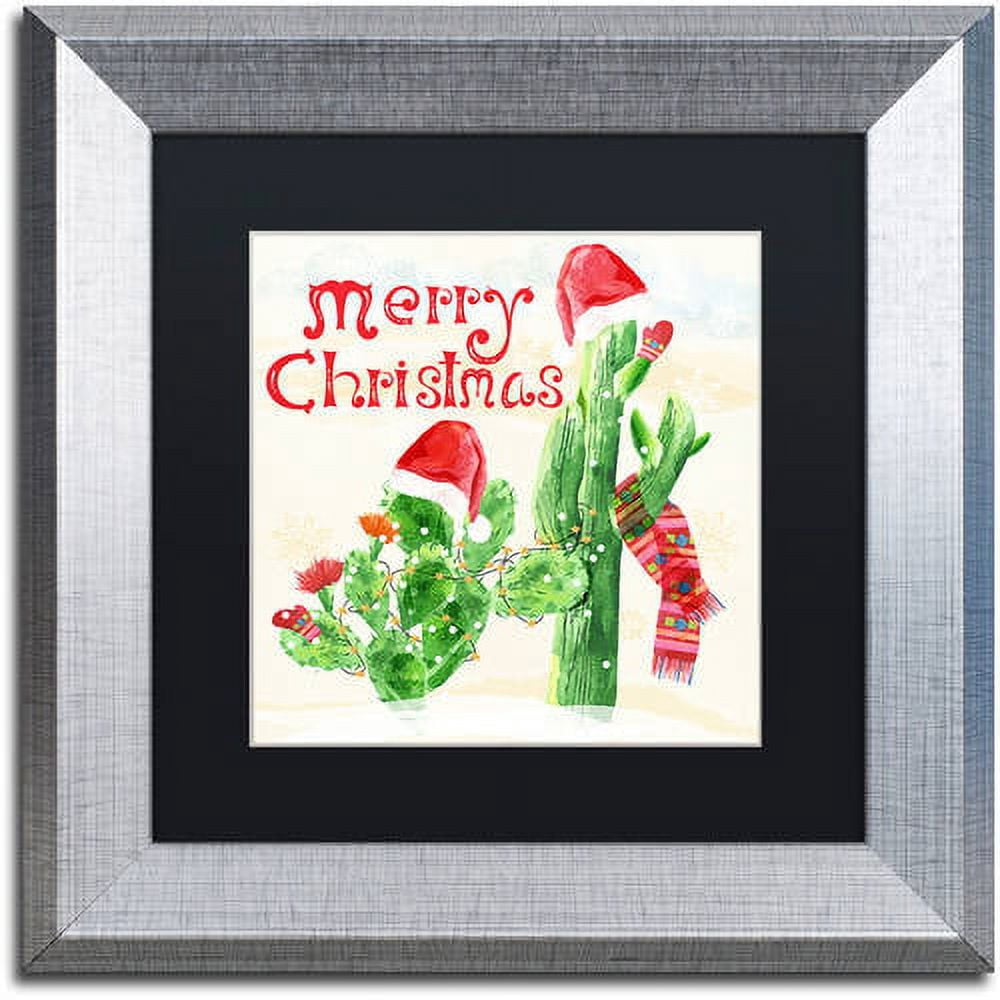 Trademark Fine Art "Xmas Cactus" Canvas Art by Lisa Powell Braun, Black Matte, Silver Frame