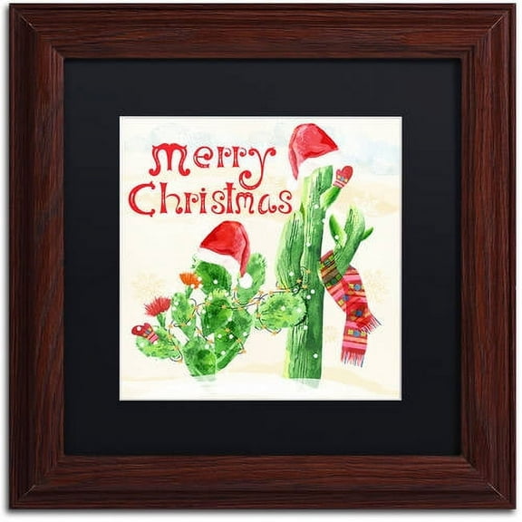 Trademark Fine Art "Xmas Cactus" Canvas Art by Lisa Powell Braun, Black Matte, Wood Frame