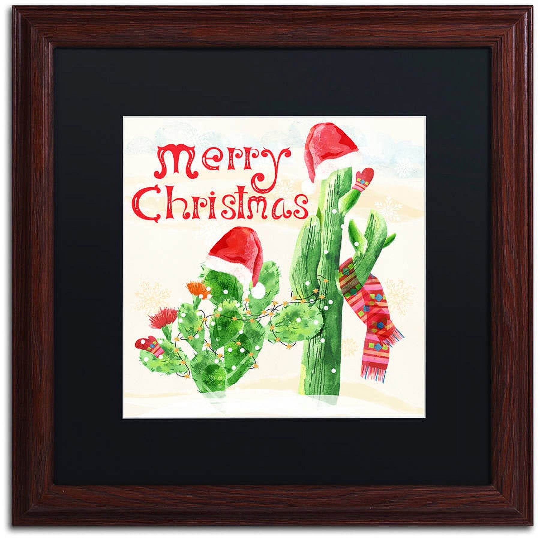 Trademark Fine Art "Xmas Cactus" Canvas Art by Lisa Powell Braun, Black Matte, Wood Frame