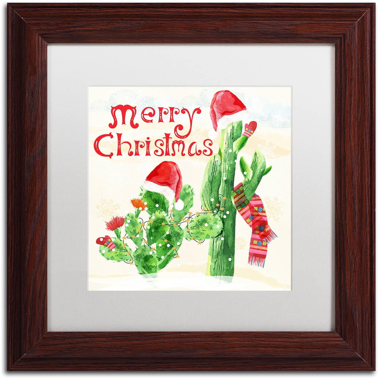 Trademark Fine Art "Xmas Cactus" Canvas Art by Lisa Powell Braun, White Matte, Wood Frame