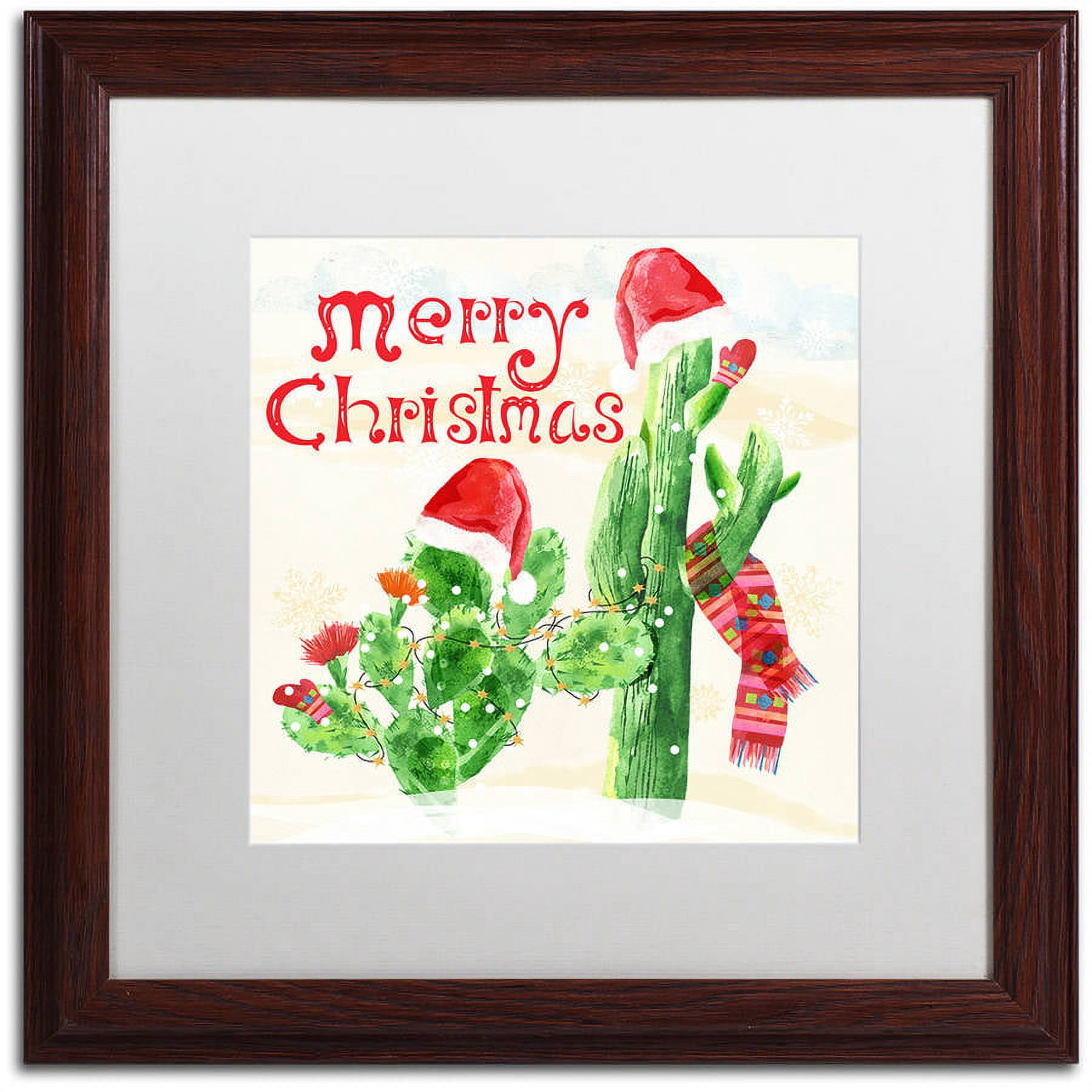 Trademark Fine Art "Xmas Cactus" Canvas Art by Lisa Powell Braun, White Matte, Wood Frame