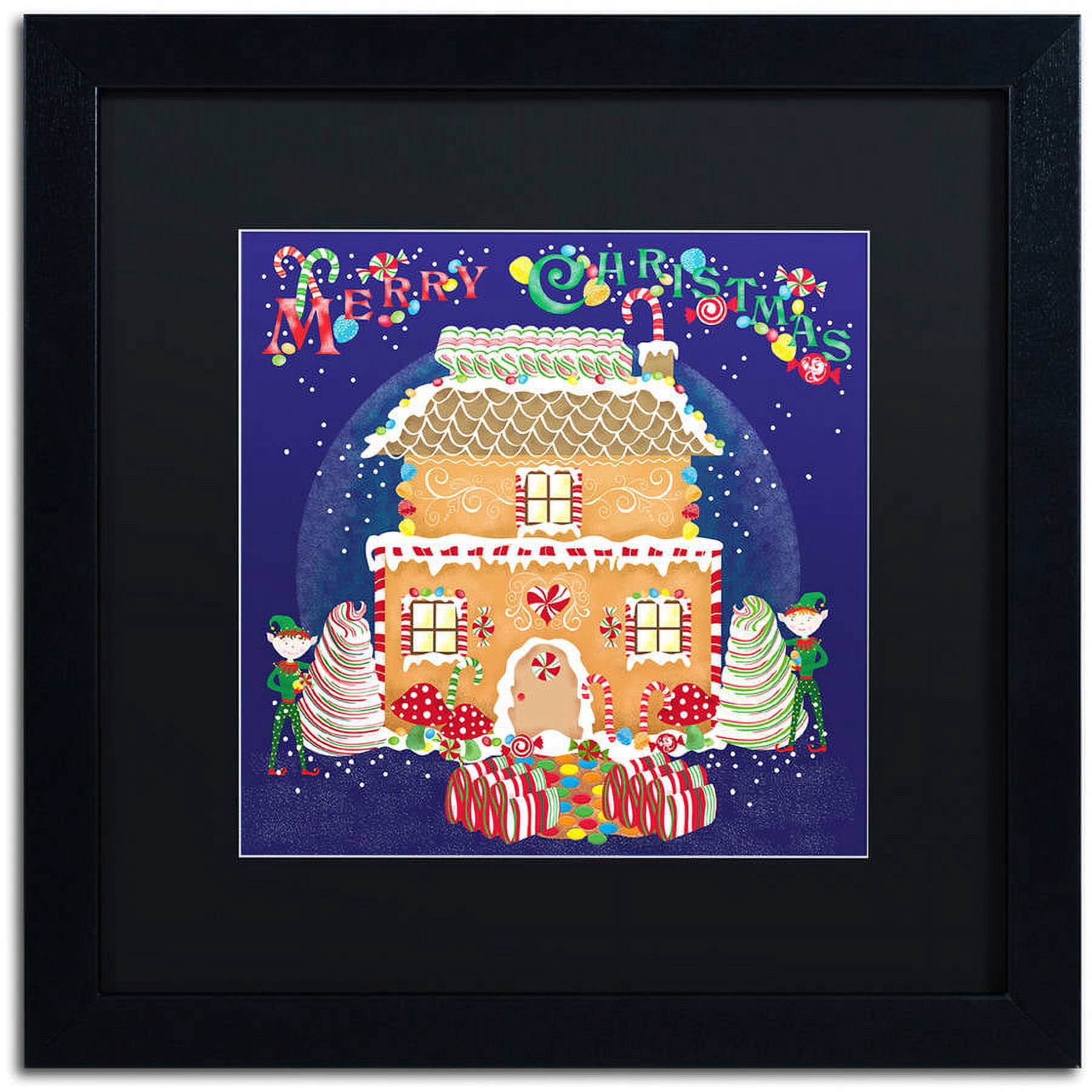 Trademark Fine Art "Xmas Gingerbread House" Canvas Art by Lisa Powell Braun, Black Matte, Black Frame
