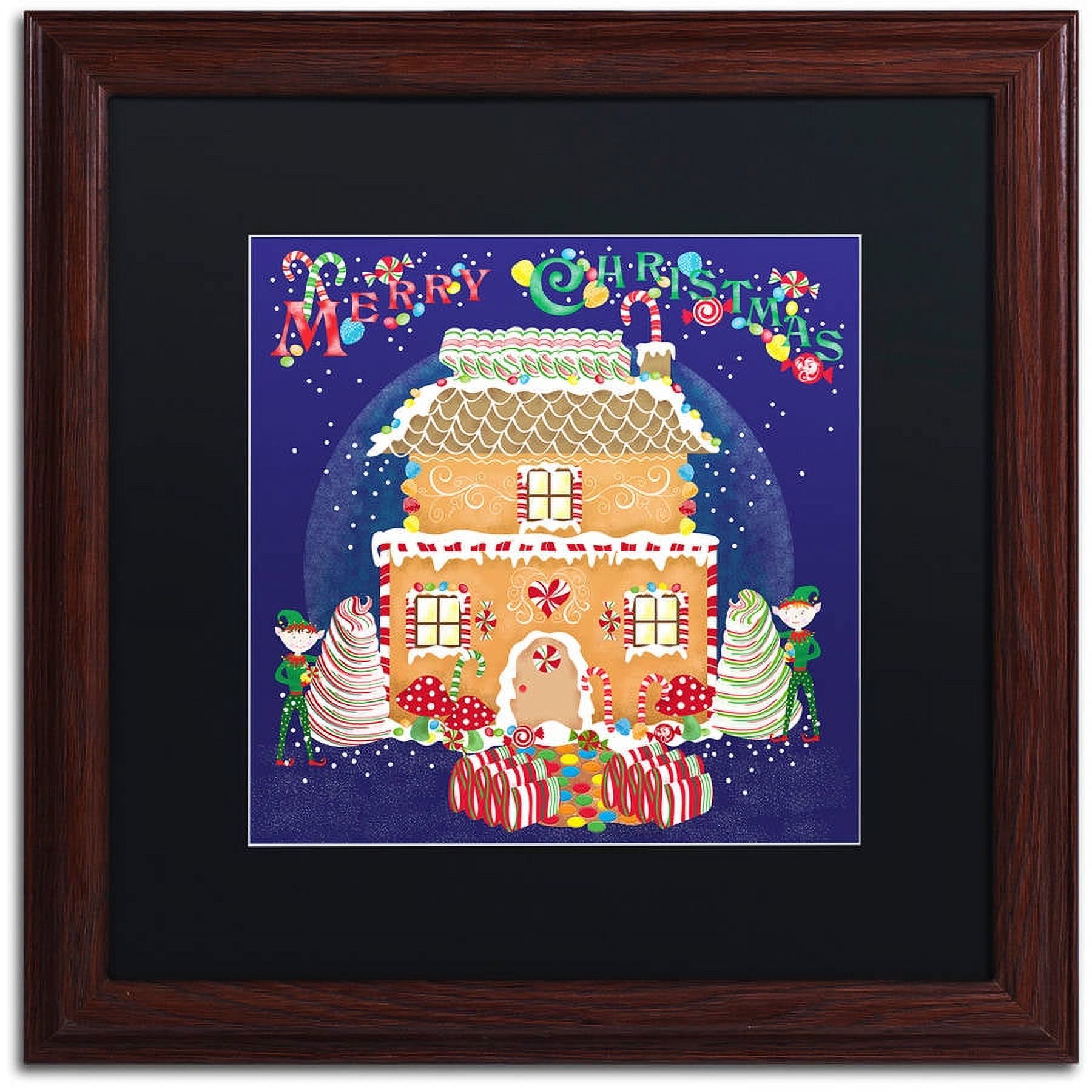 Trademark Fine Art "Xmas Gingerbread House" Canvas Art by Lisa Powell Braun, Black Matte, Wood Frame