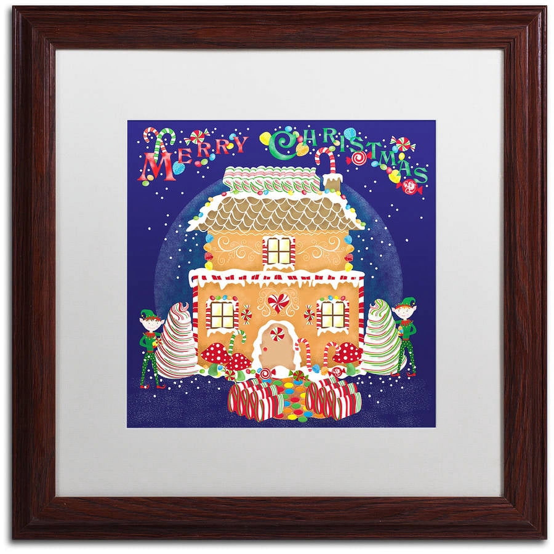 Trademark Fine Art "Xmas Gingerbread House" Canvas Art by Lisa Powell Braun, White Matte, Wood Frame