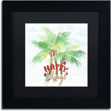 Trademark Fine Art "Xmas Palm Trees" Canvas Art by Lisa Powell Braun, Black Matte, Black Frame