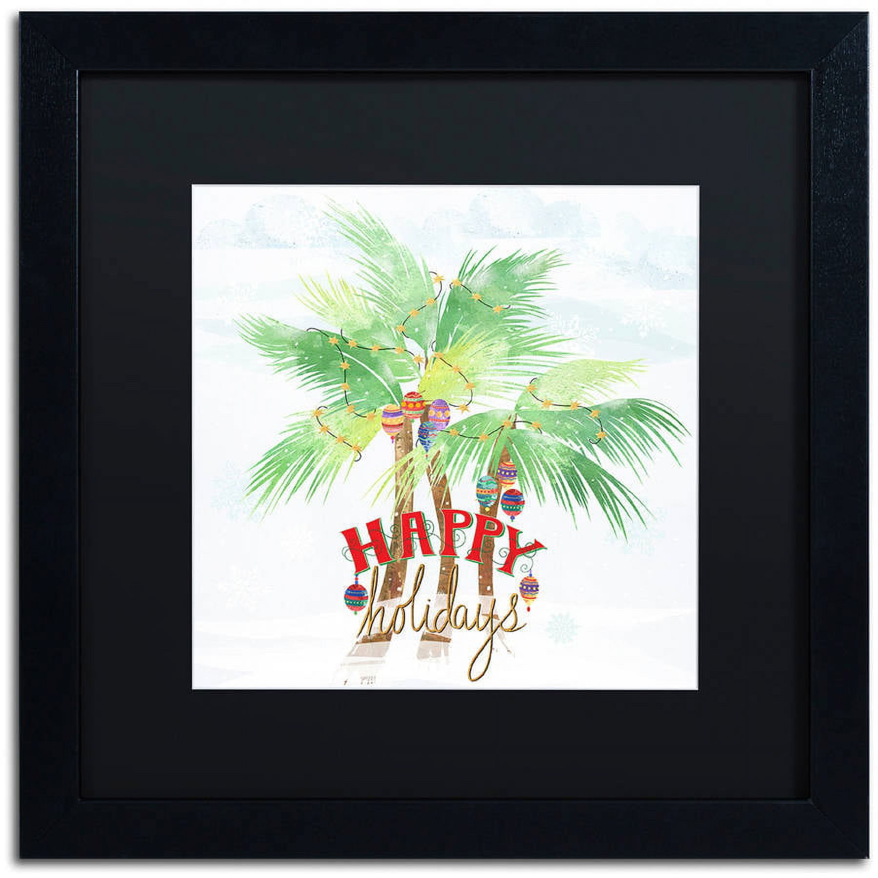 Trademark Fine Art "Xmas Palm Trees" Canvas Art by Lisa Powell Braun, Black Matte, Black Frame