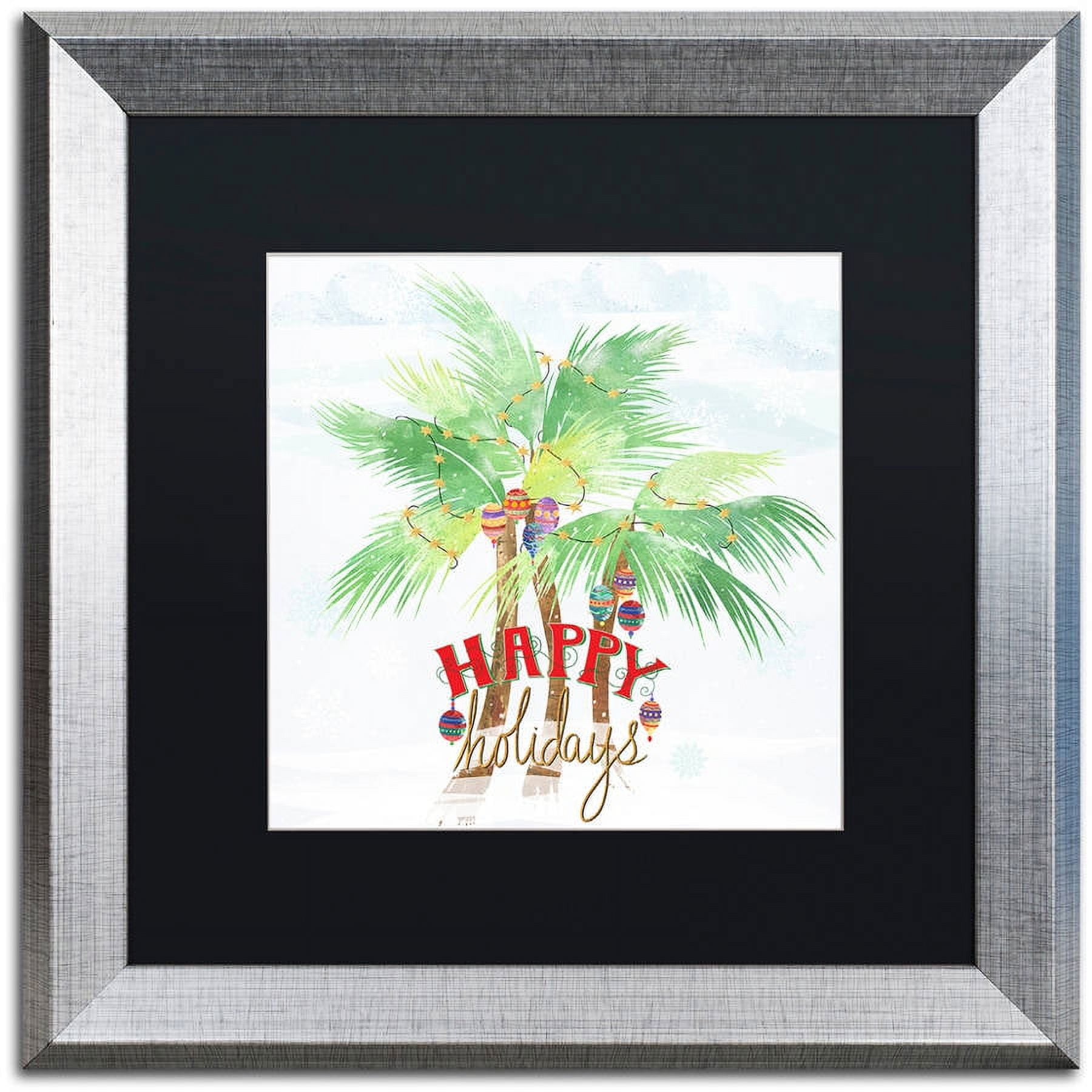 Trademark Fine Art "Xmas Palm Trees" Canvas Art by Lisa Powell Braun, Black Matte, Silver Frame