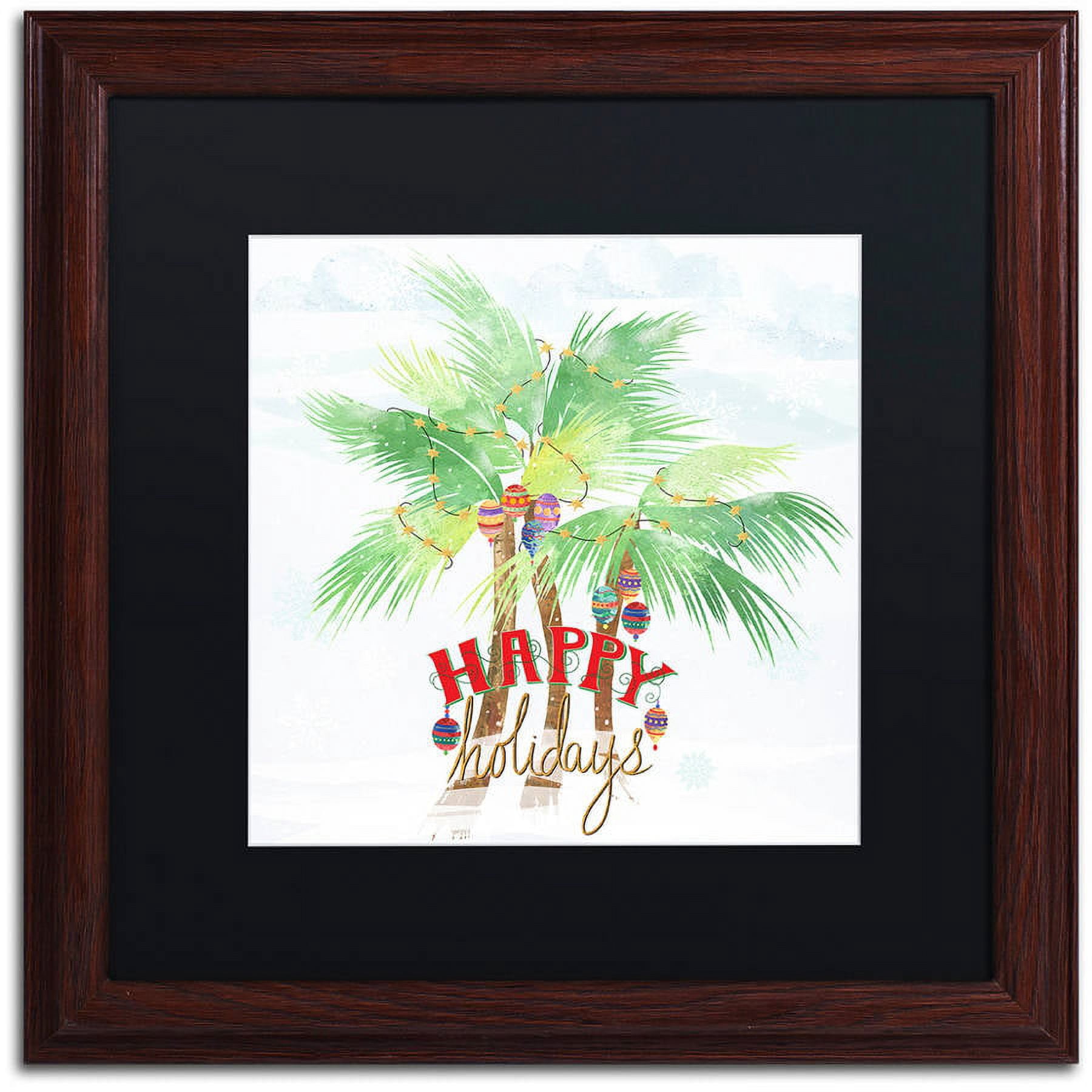 Trademark Fine Art "Xmas Palm Trees" Canvas Art by Lisa Powell Braun, Black Matte, Wood Frame