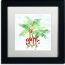 Trademark Fine Art "Xmas Palm Trees" Canvas Art by Lisa Powell Braun, White Matte, Black Frame