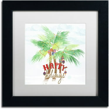 Trademark Fine Art "Xmas Palm Trees" Canvas Art by Lisa Powell Braun, White Matte, Black Frame