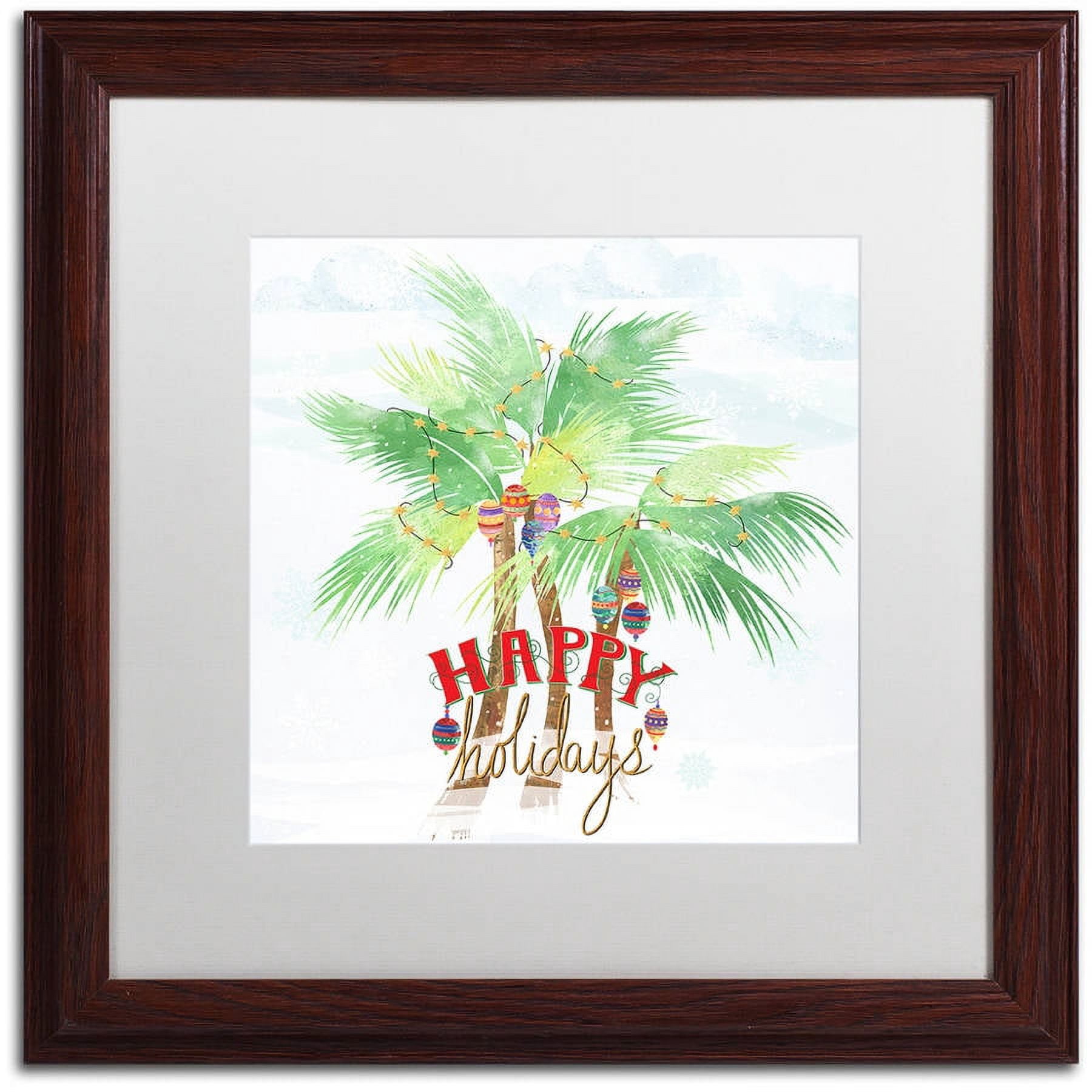 Trademark Fine Art "Xmas Palm Trees" Canvas Art by Lisa Powell Braun, White Matte, Wood Frame