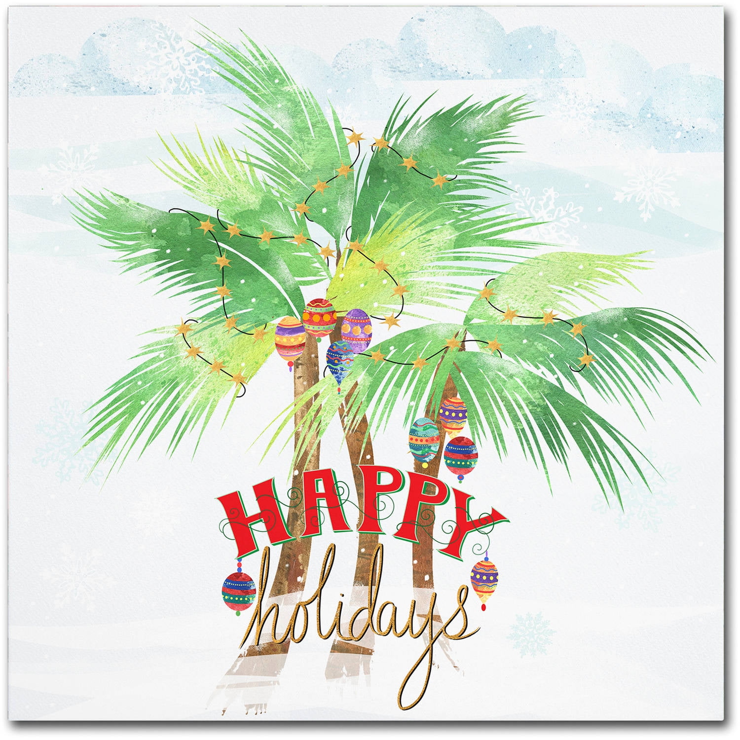 14" Square Green and Red Canvas Art with Palm Trees