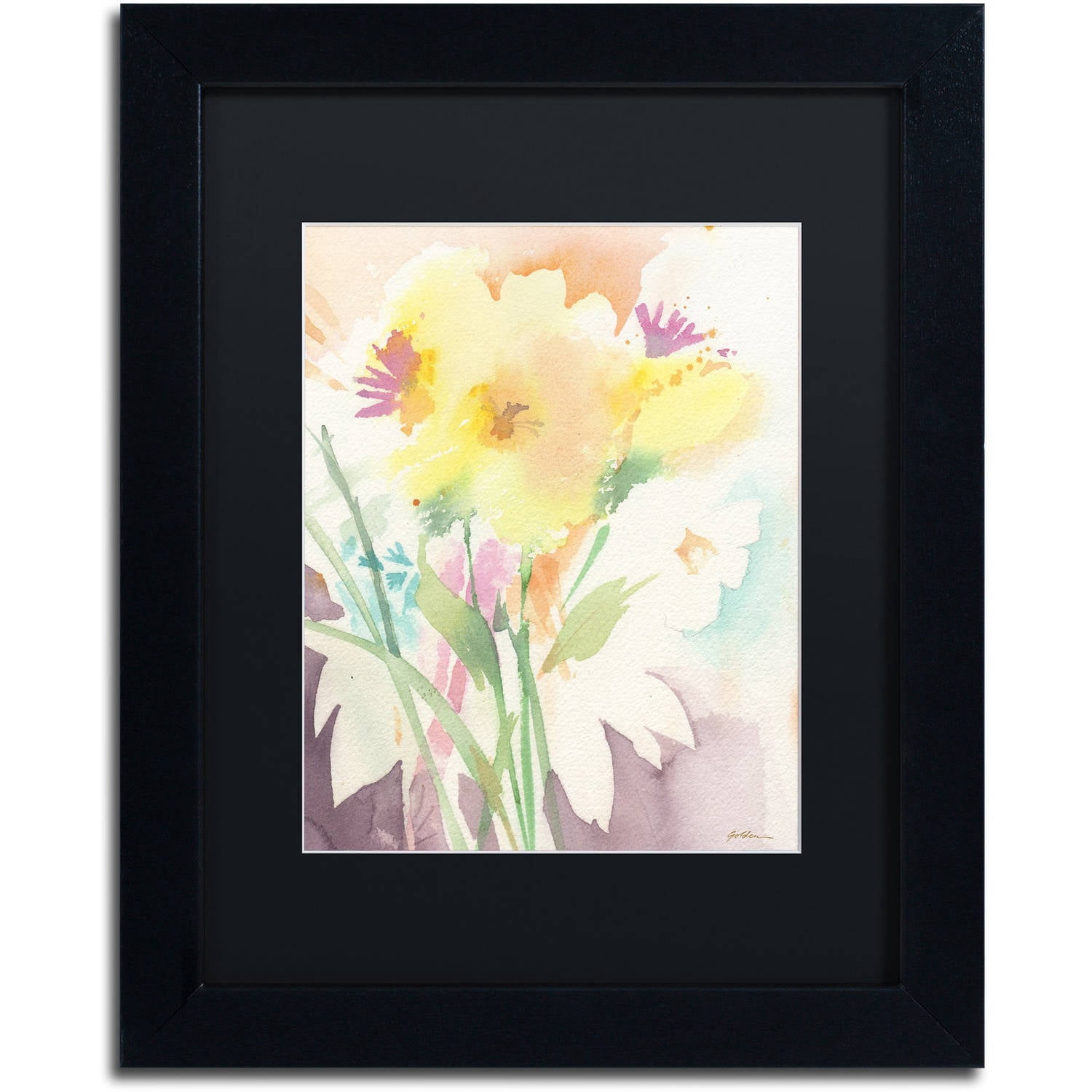 Trademark Fine Art "Yellow Flower Blossoming" Canvas Art by Sheila Golden, Black Matte, Black Frame
