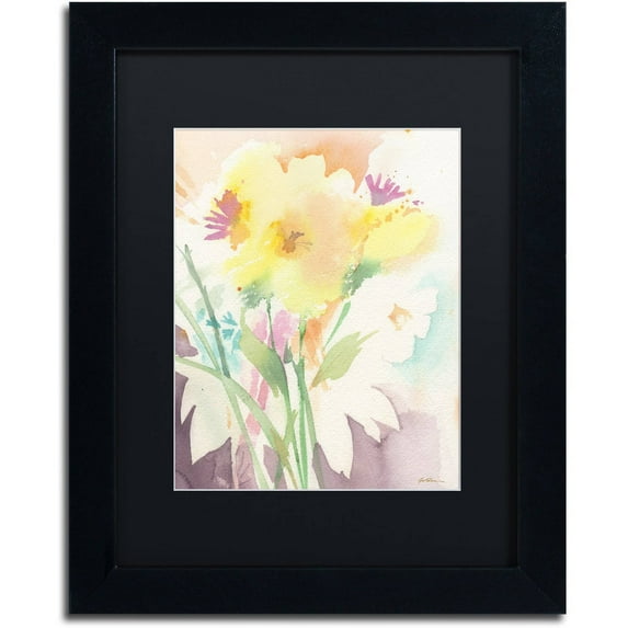 Trademark Fine Art "Yellow Flower Blossoming" Canvas Art by Sheila Golden, Black Matte, Black Frame