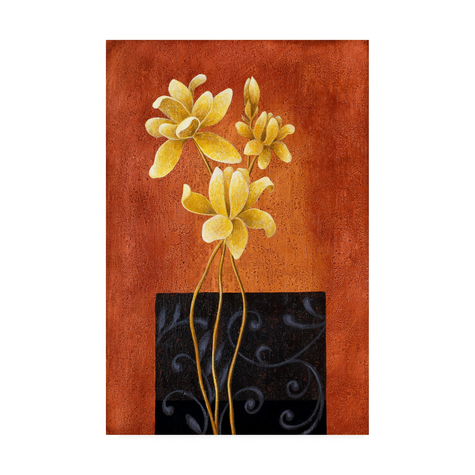 Trademark Fine Art 'Yellow Flowers On Orange' Canvas Art by Pablo Esteban