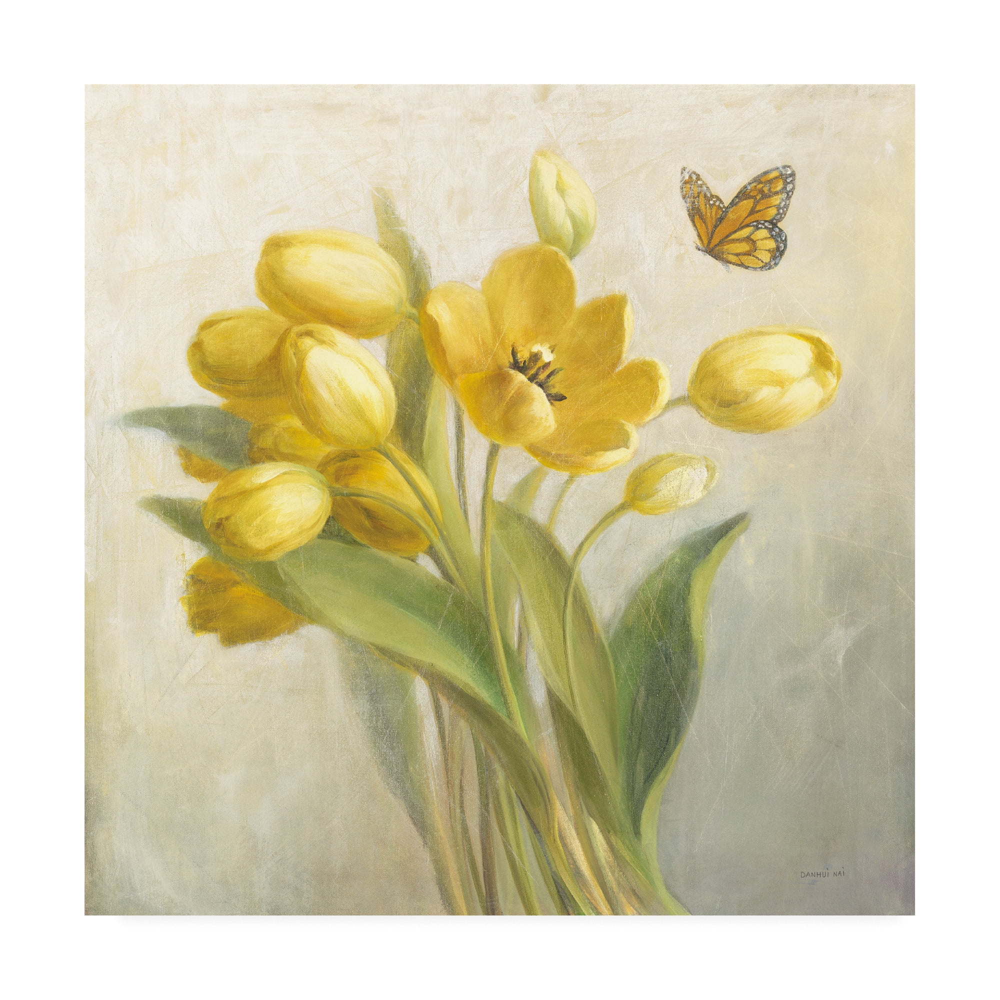 Yellow French Tulips Canvas Art with Gray Background