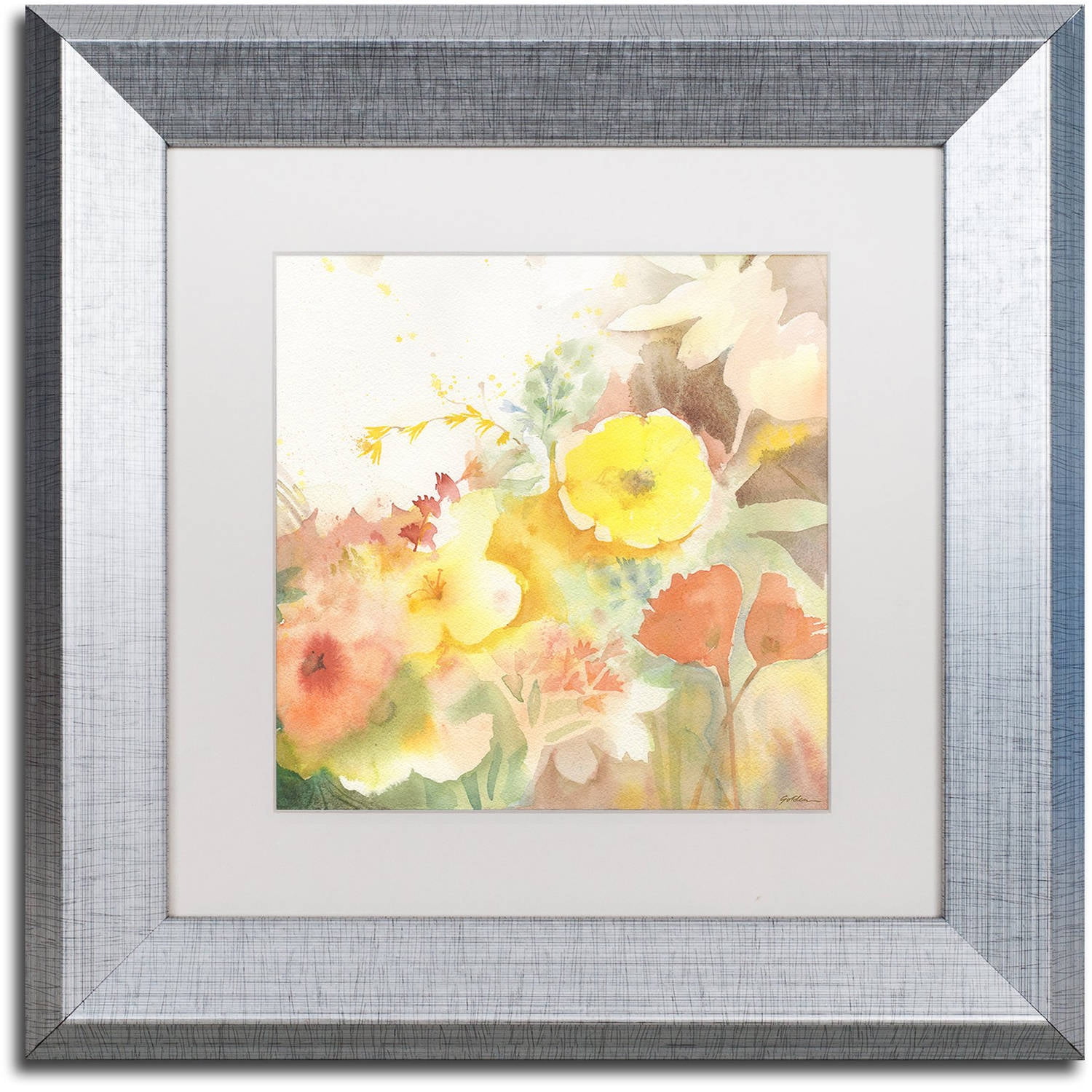 Trademark Fine Art "Yellow Path" Canvas Art by Sheila Golden, White Matte, Silver Frame