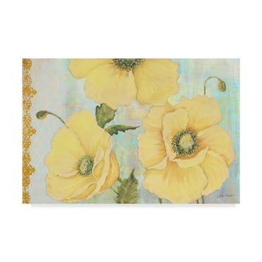 Trademark Fine Art 'Yellow Poppies On Aqua' Canvas Art by Jean Plout
