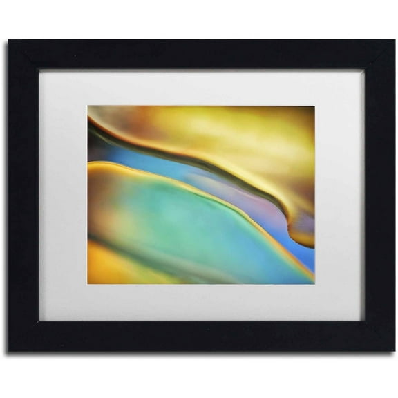 Trademark Fine Art 'Yellow and Aqua Blue Flow' Canvas Art by Cora Niele, White Matte, Black Frame