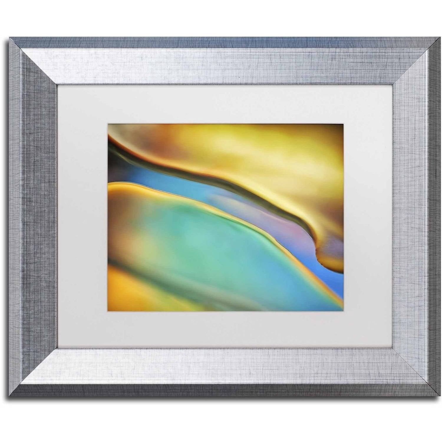 Trademark Fine Art 'Yellow and Aqua Blue Flow' Canvas Art by Cora Niele, White Matte, Silver Frame