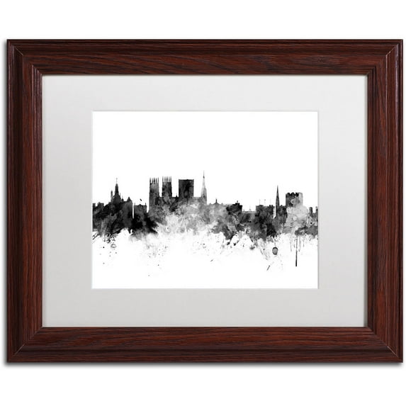Trademark Fine Art "York England Skyline B&W" Canvas Art by Michael Tompsett, White Matte, Wood Frame