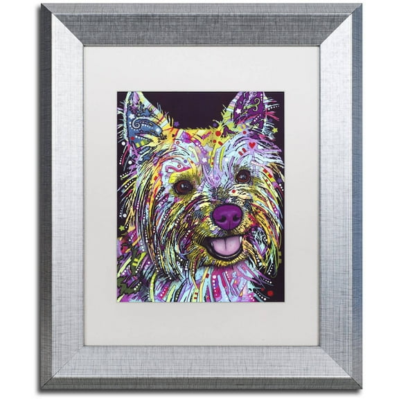 Trademark Fine Art "Yorkie II" Canvas Art by Dean Russo, White Matte, Silver Frame