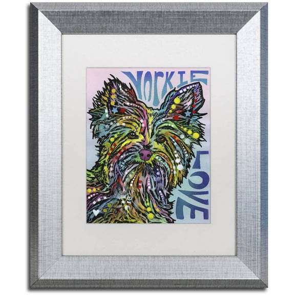 Trademark Fine Art 'Yorkie Luv' Canvas Art by Dean Russo, White Matte, Silver Frame