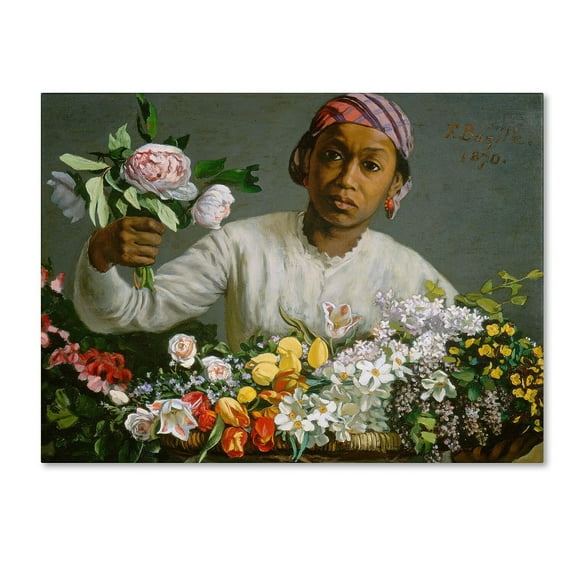 Trademark Fine Art "Young Woman with Peonies" Canvas Art by Jean Frederic Bazille