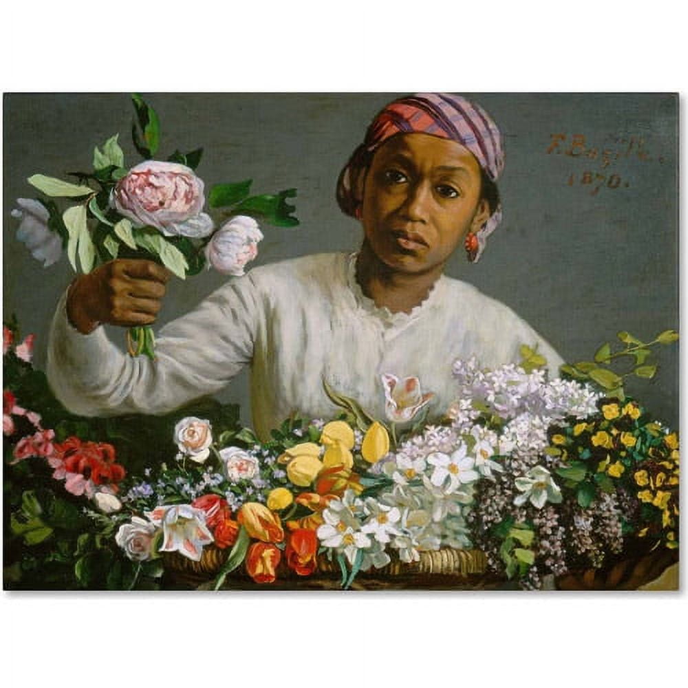 Trademark Fine Art "Young Woman with Peonies" Canvas Art by Jean Frederic Bazille