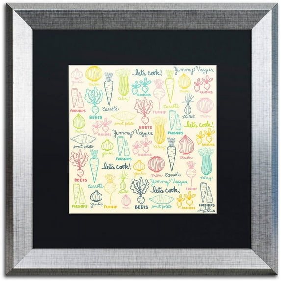 Trademark Fine Art "Yummy Veggies" Canvas Art by Elizabeth Caldwell, Black Matte, Silver Frame