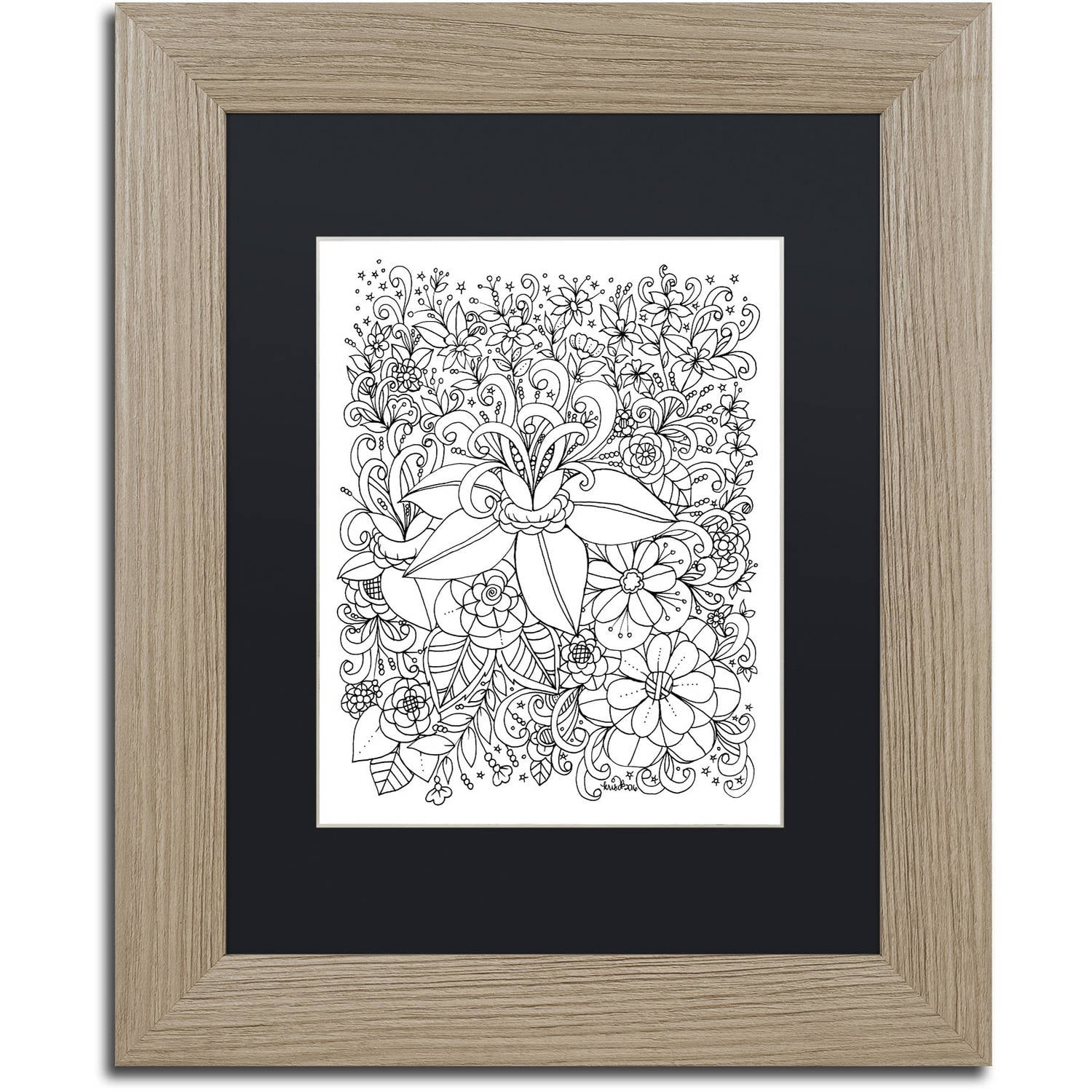Trademark Fine Art "Zendoodle 2" Canvas Art by KCDoodleArt Black Matte, Birch Frame