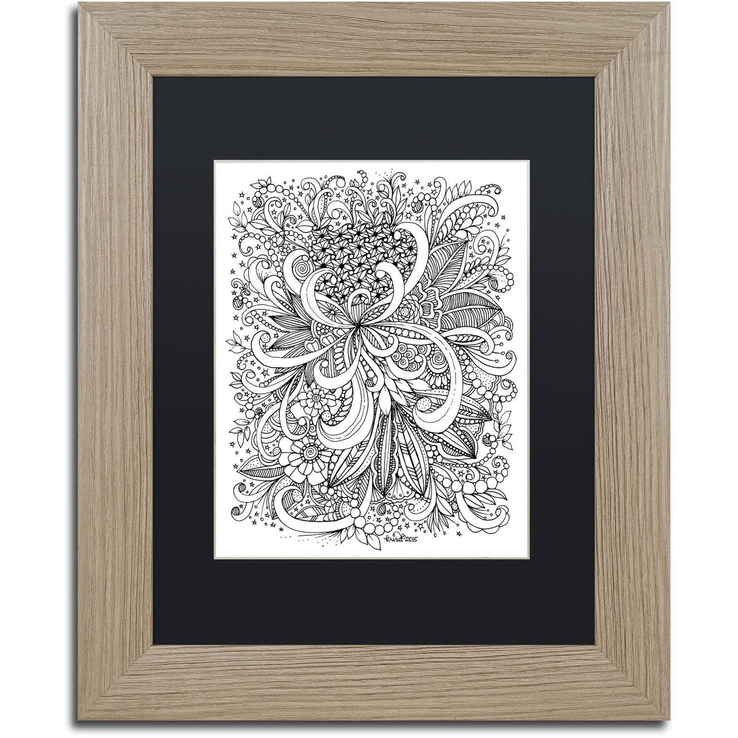 Trademark Fine Art "Zendoodle 3" Canvas Art by KCDoodleArt Black Matte, Birch Frame