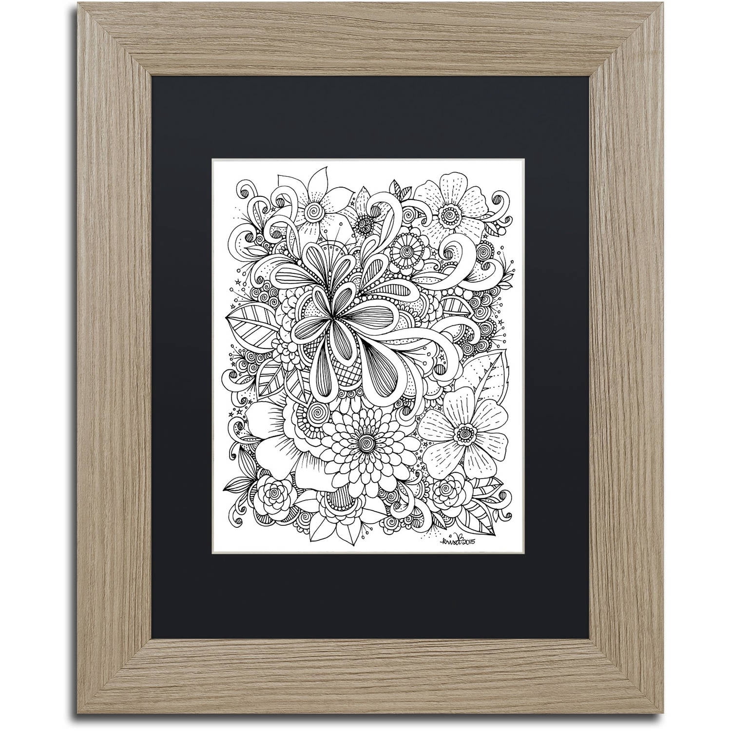 Trademark Fine Art "Zendoodle 5" Canvas Art by KCDoodleArt Black Matte, Birch Frame