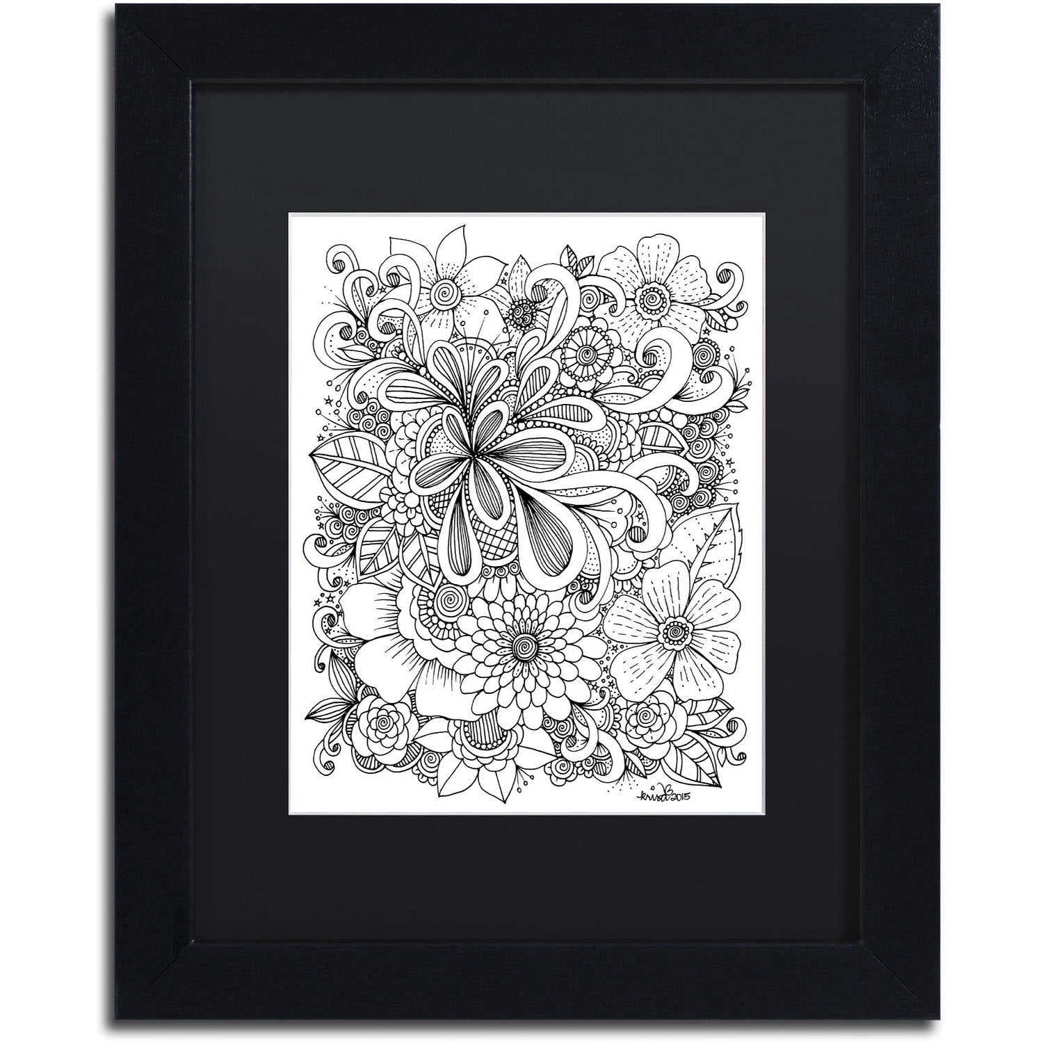 Trademark Fine Art "Zendoodle 5" Canvas Art by KCDoodleArt Black Matte, Black Frame