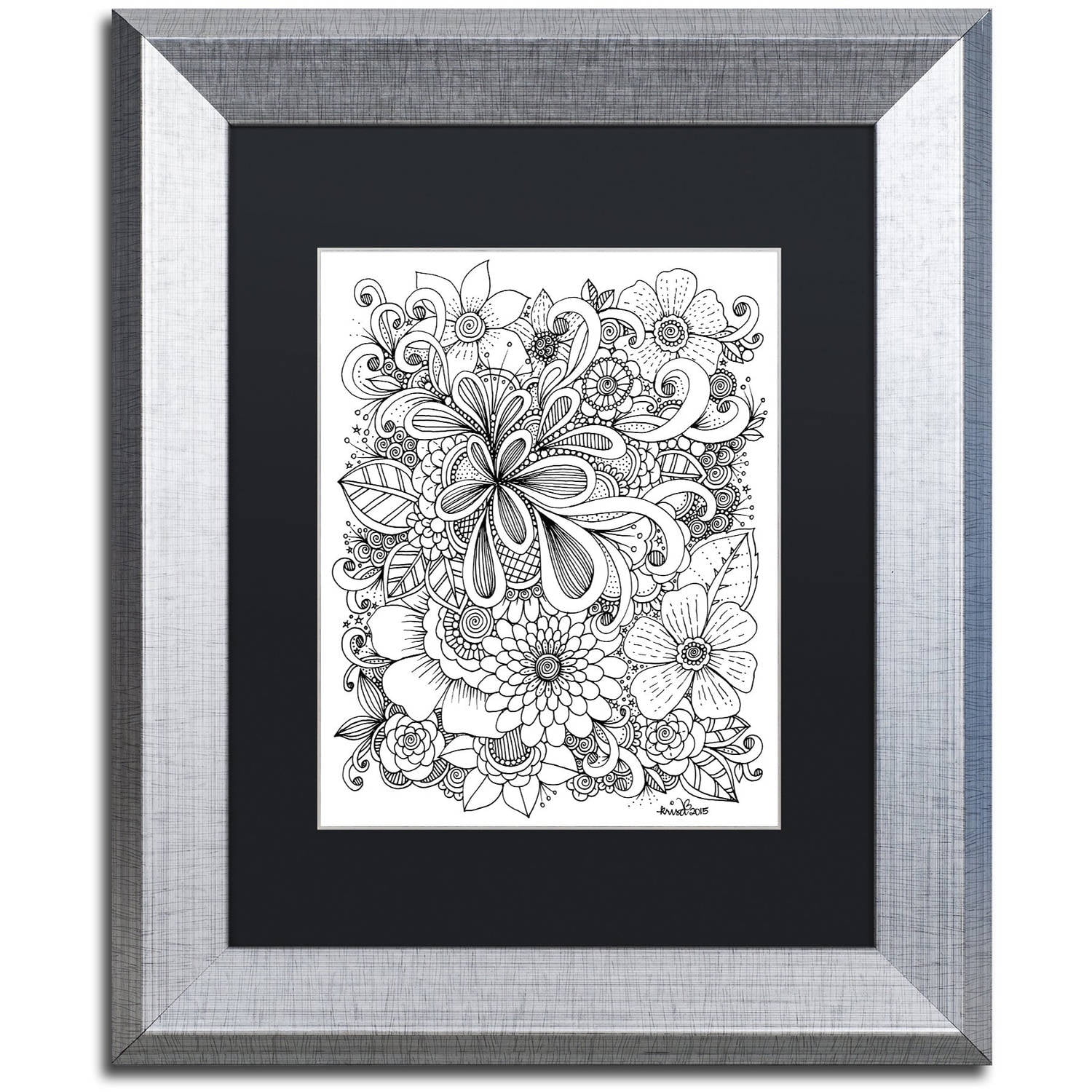 Trademark Fine Art "Zendoodle 5" Canvas Art by KCDoodleArt Black Matte, Silver Frame