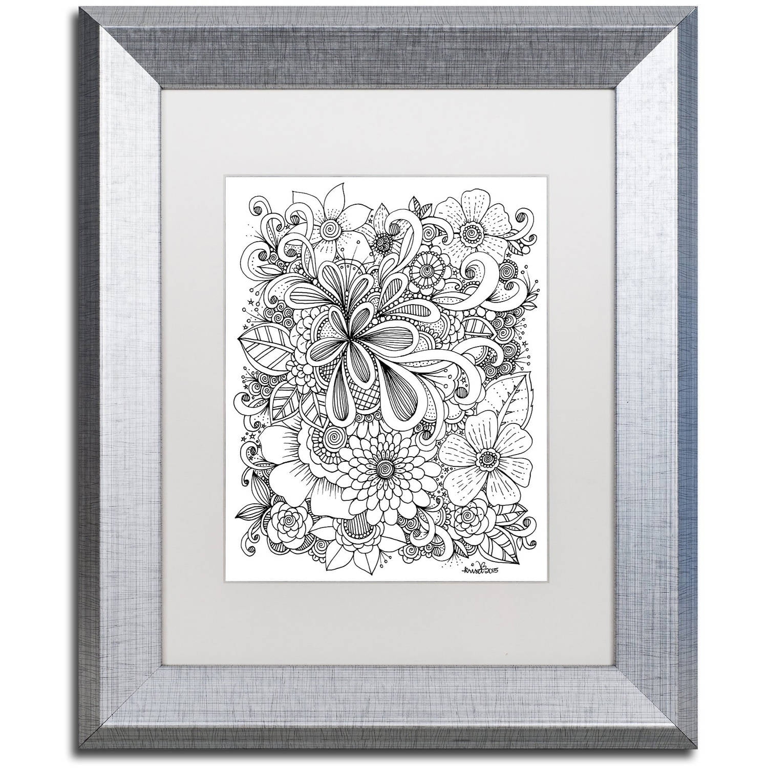 Trademark Fine Art "Zendoodle 5" Canvas Art by KCDoodleArt White Matte, Silver Frame