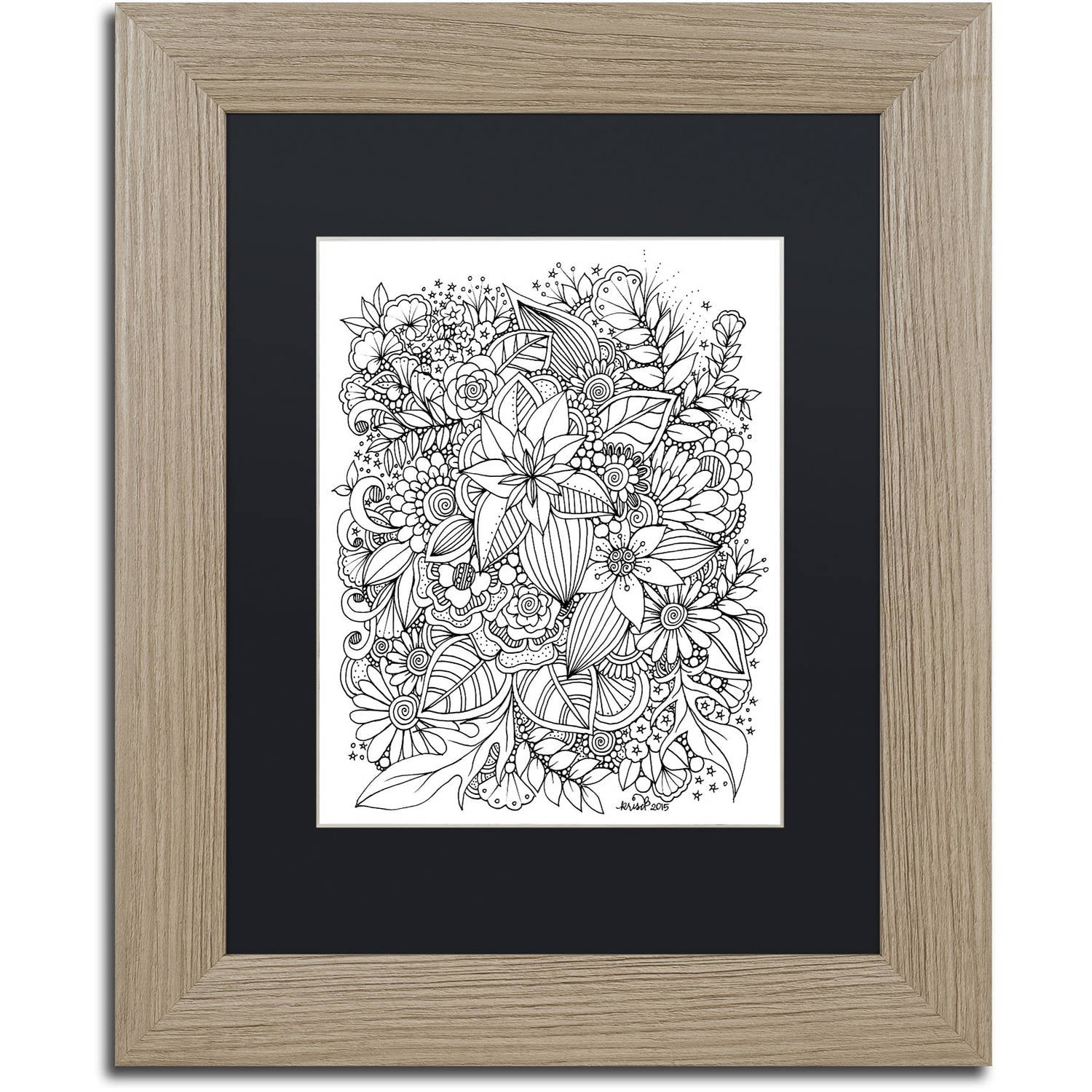 Trademark Fine Art "Zendoodle 6" Canvas Art by KCDoodleArt Black Matte, Birch Frame