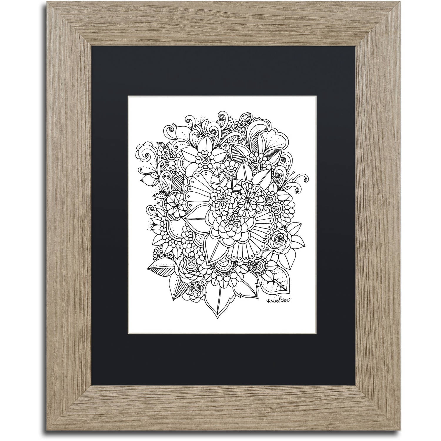 Trademark Fine Art "Zendoodle 7" Canvas Art by KCDoodleArt Black Matte, Birch Frame