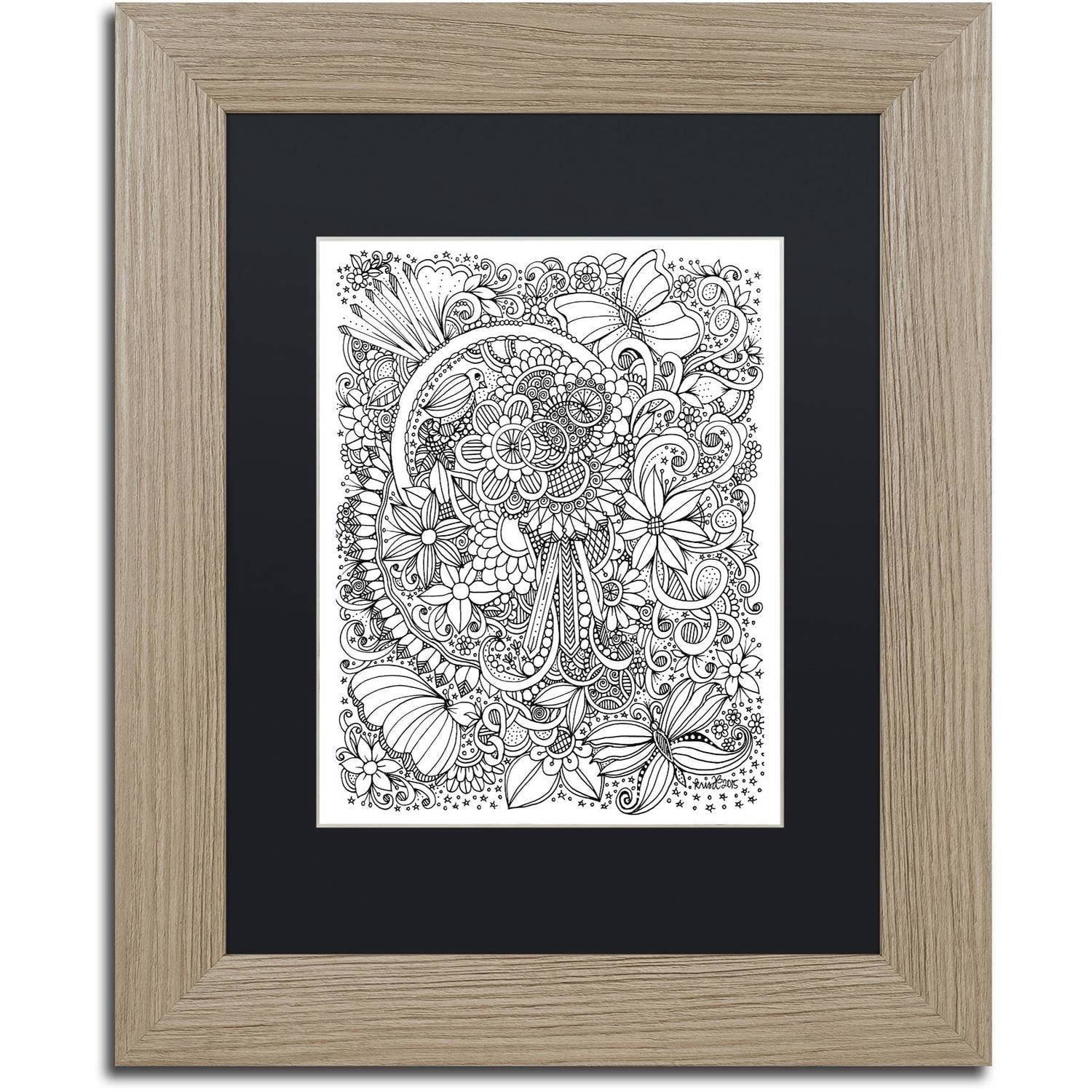 Trademark Fine Art "Zendoodle 8" Canvas Art by KCDoodleArt Black Matte, Birch Frame